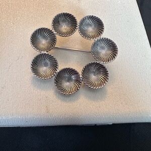 Vintage Sterling Silver Pinwheel Wreath Brooch | Swirled Shell Rosette Design